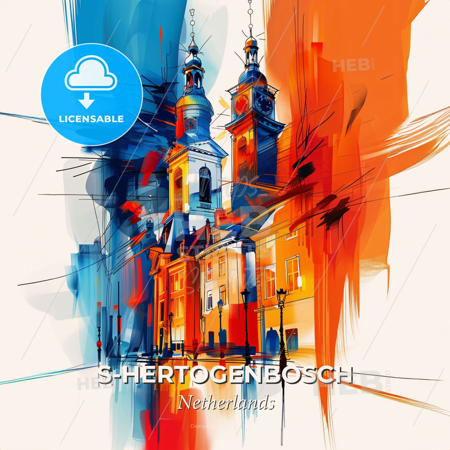 Vibrant S-Hertogenbosch, Netherlands - A Painting Of A Building With Towers - Square format print template