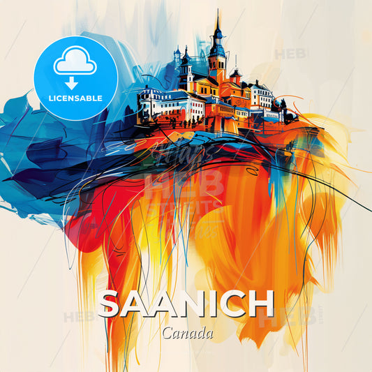 Vibrant Saanich, Canada - A Painting Of A Building On A Colorful Background - Square format print template