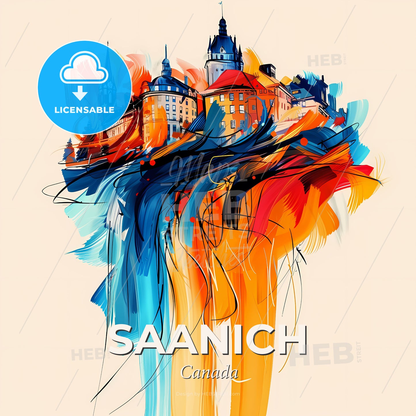 Vibrant Saanich, Canada - A Painting Of A City - Square format print template