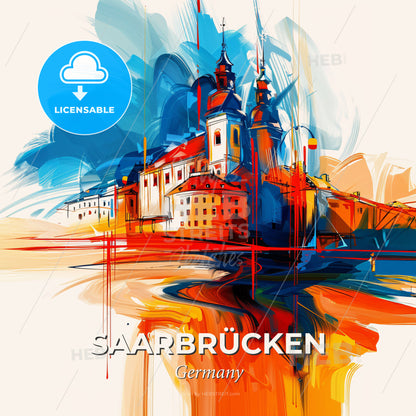 Vibrant Saarbrücken, Germany - A Painting Of A Building - Square format print template