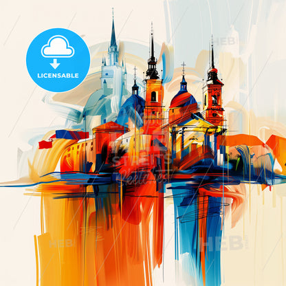 Vibrant Saarbrücken, Germany - A Painting Of A Building With Towers