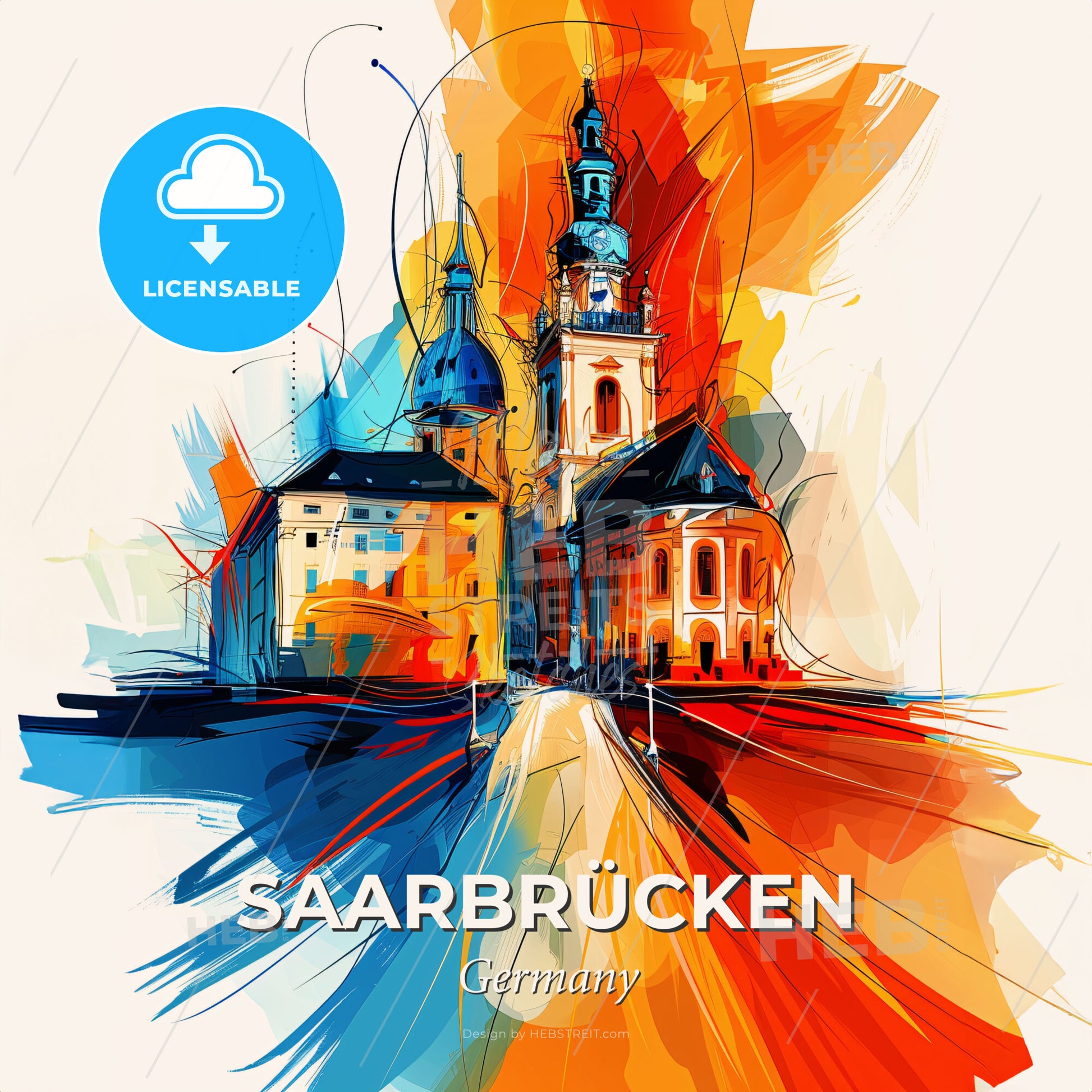 Vibrant Saarbrücken, Germany - A Colorful Painting Of A Building - Square format print template
