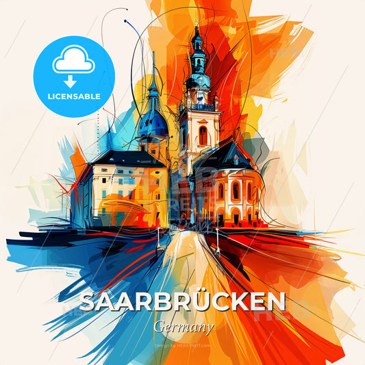Vibrant Saarbrücken, Germany - A Colorful Painting Of A Building - Square format print template