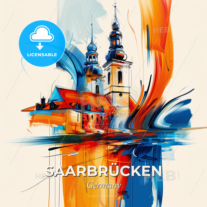 Vibrant Saarbrücken, Germany - A Painting Of A Building - Square format print template