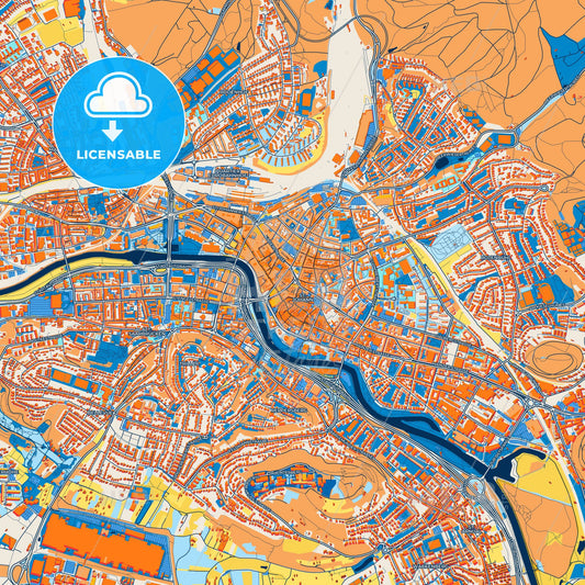 Colorful Saarbrucken Street Map with Labels and Buildings