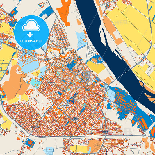 Colorful Šabac Street Map with Labels and Buildings