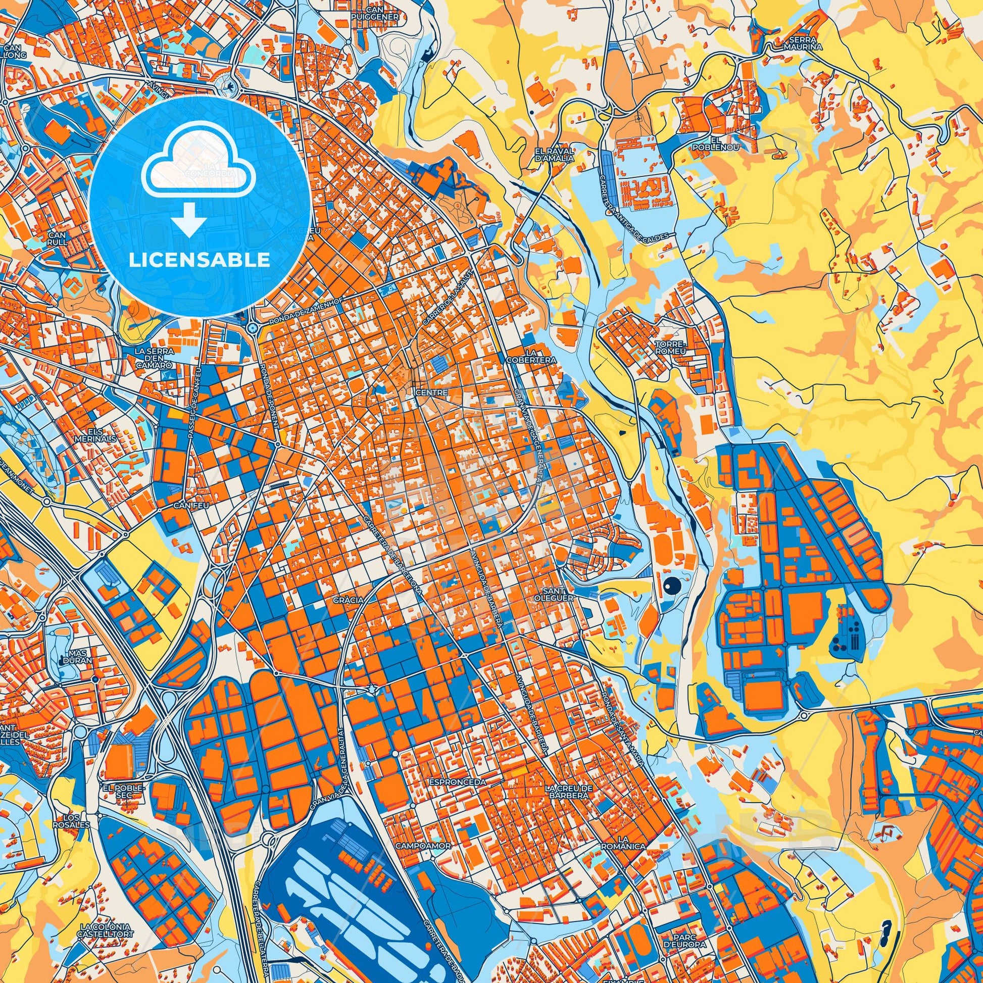 Colorful Sabadell Street Map with Labels and Buildings