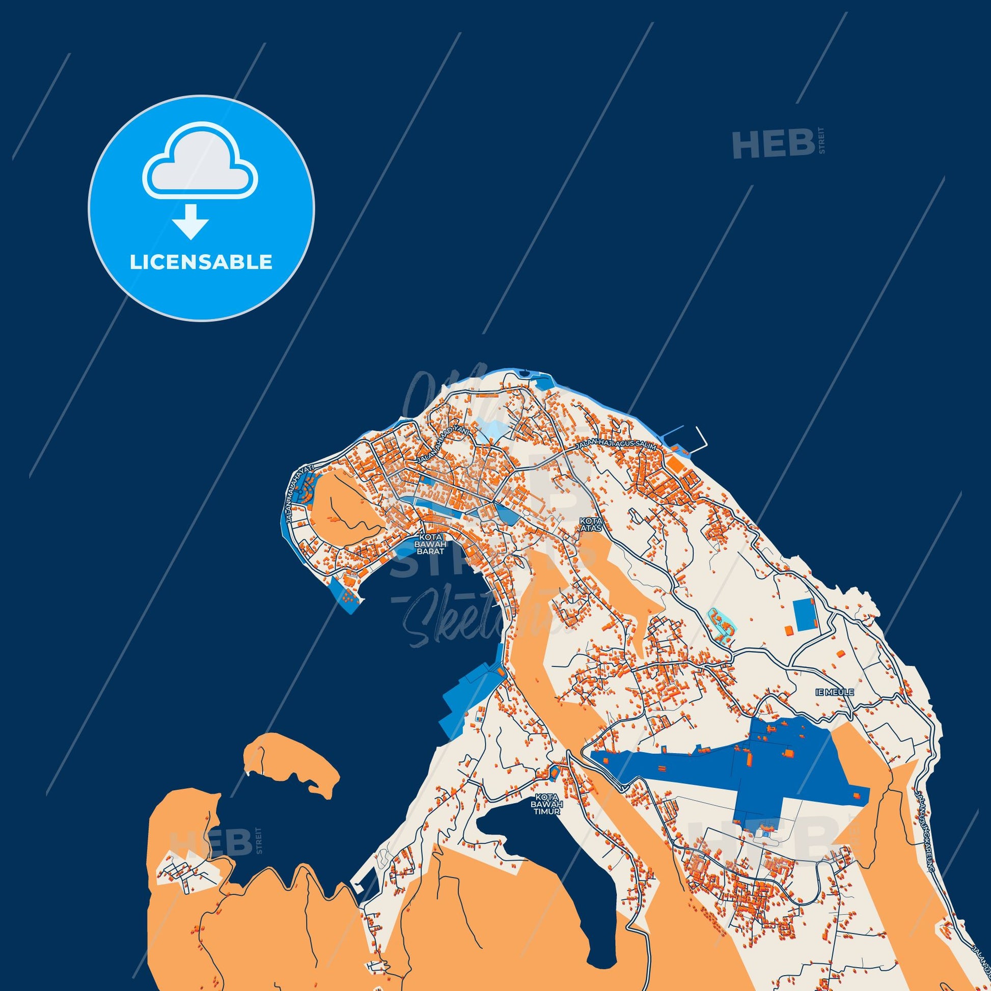 Colorful Sabang Street Map with Labels and Buildings