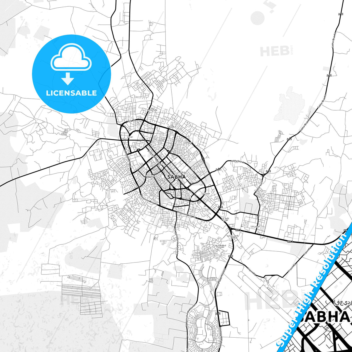 Sabha, Libya Light Map with Street Names, City Names, and Districts