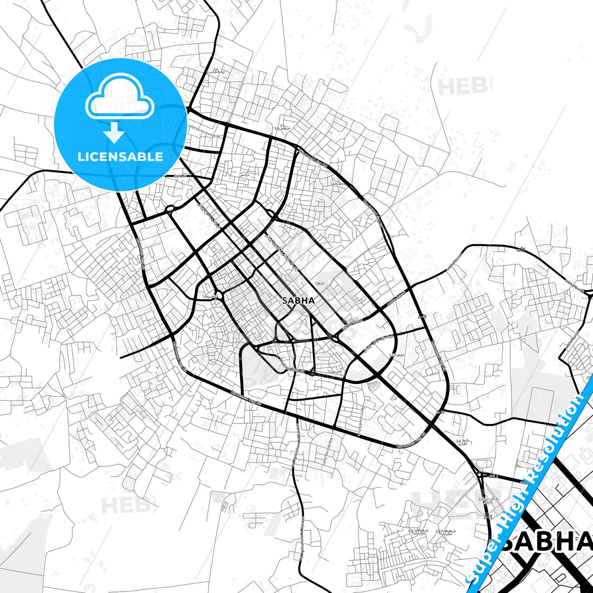 Sabha, Libya Light Map with Street Names, City Names, and Districts