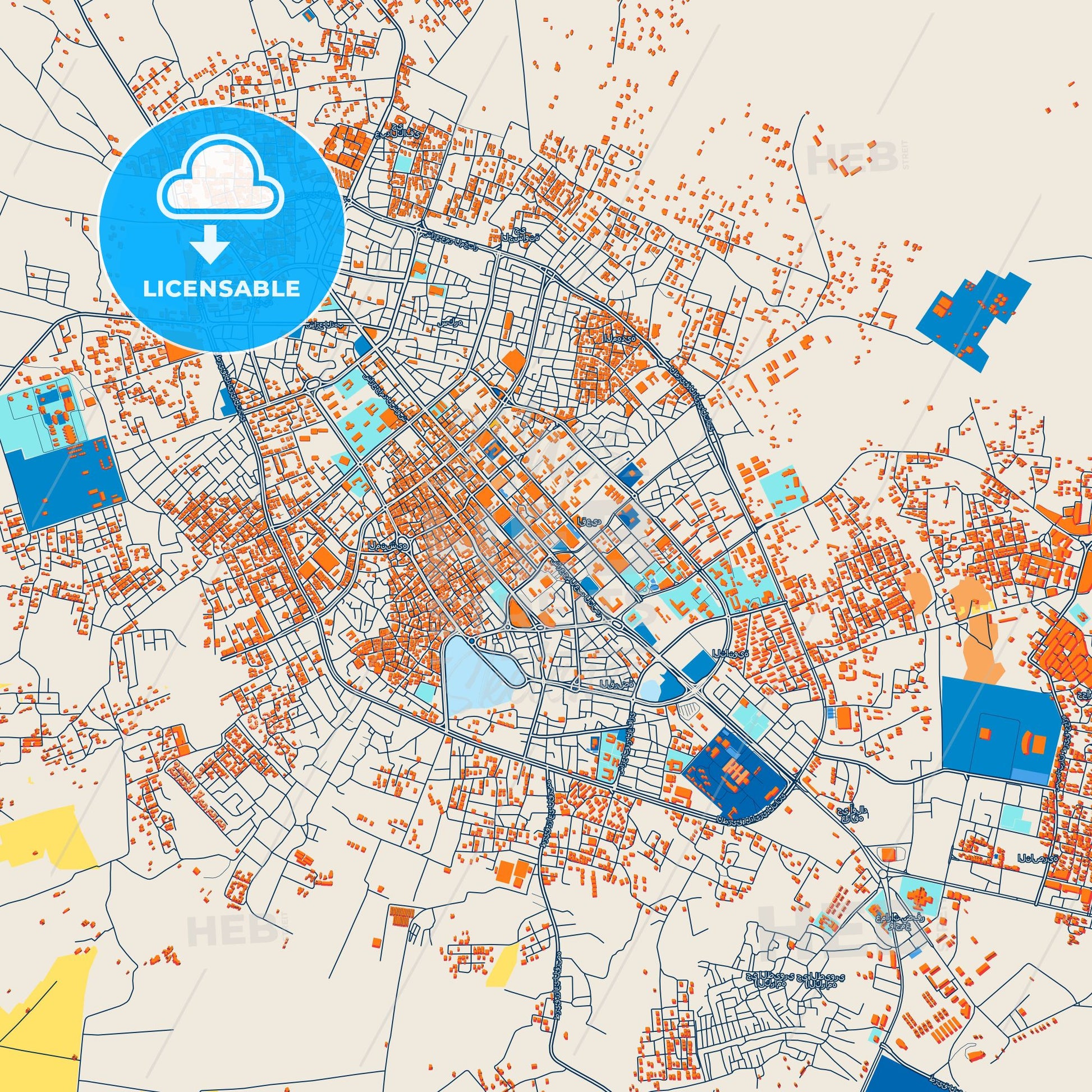 Colorful Sabha Street Map with Labels and Buildings