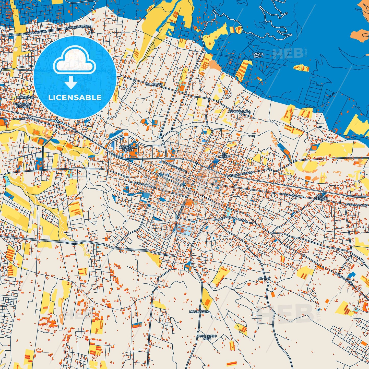 Colorful Sacaba Street Map with Labels and Buildings