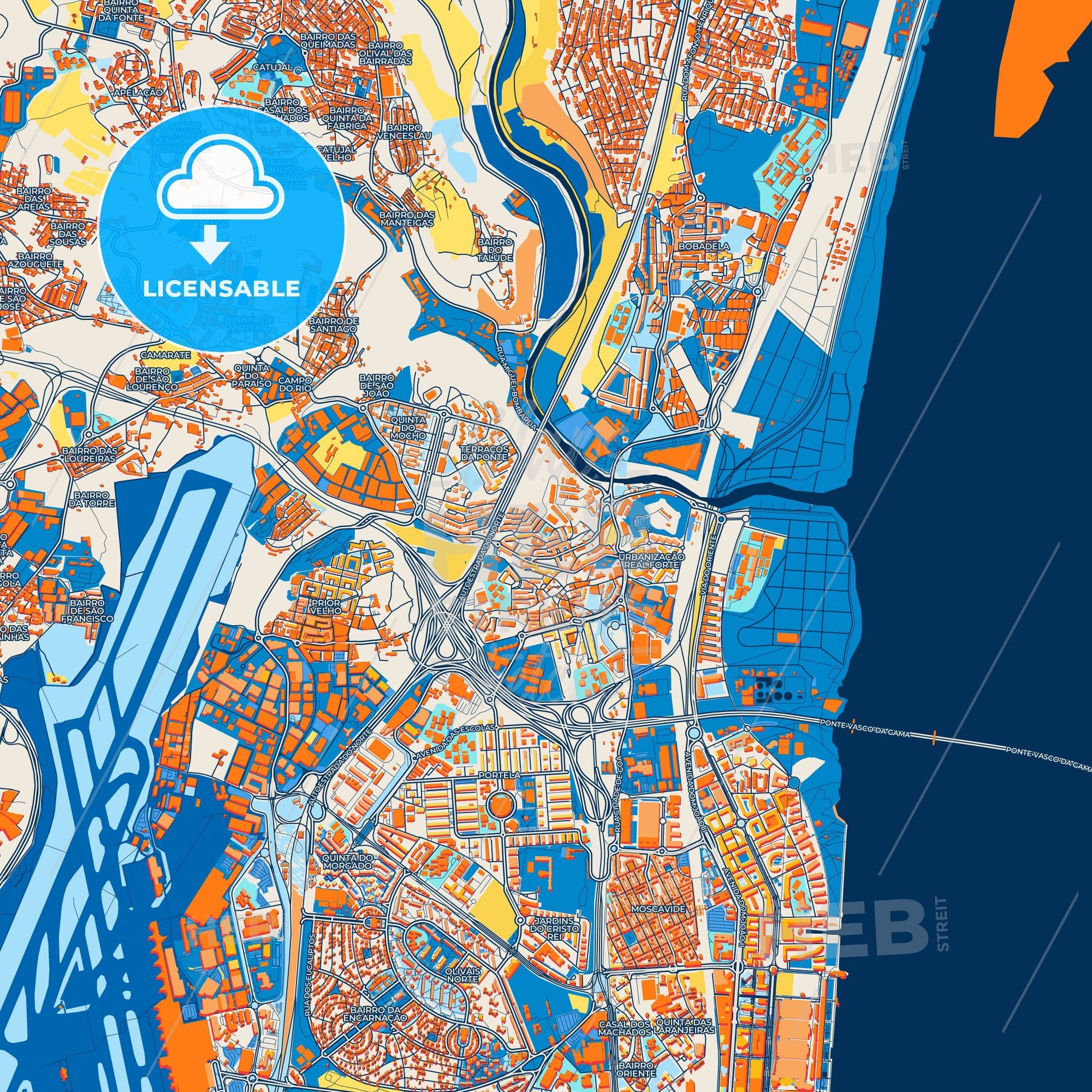 Colorful Sacavém Street Map with Labels and Buildings