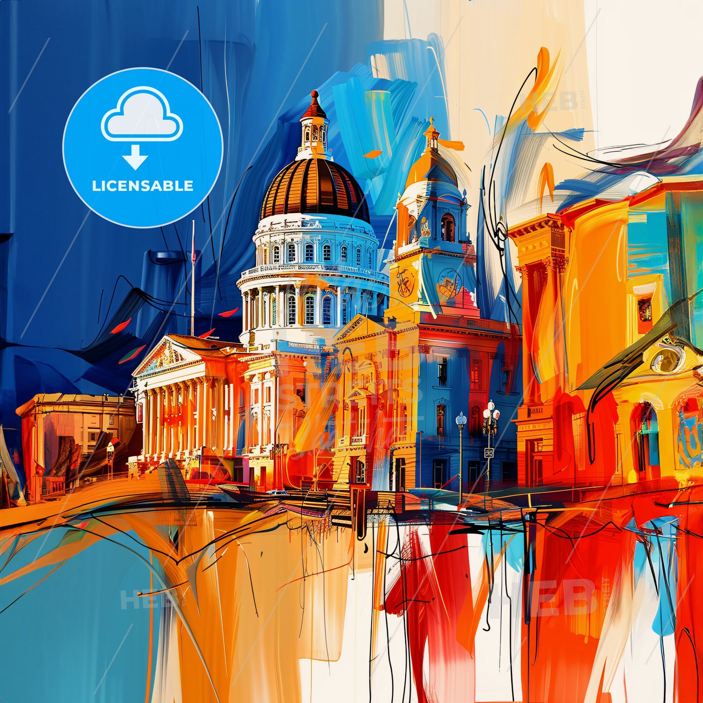 Vibrant Sacramento, California - A Colorful Painting Of A Building