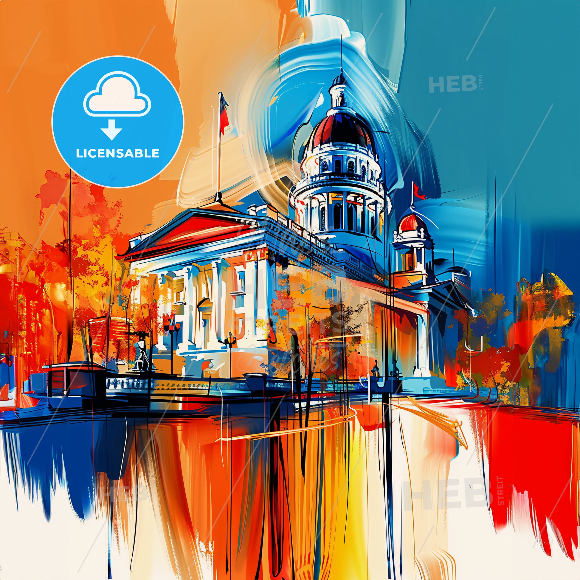 Vibrant Sacramento, California - A Painting Of A Building With A Dome