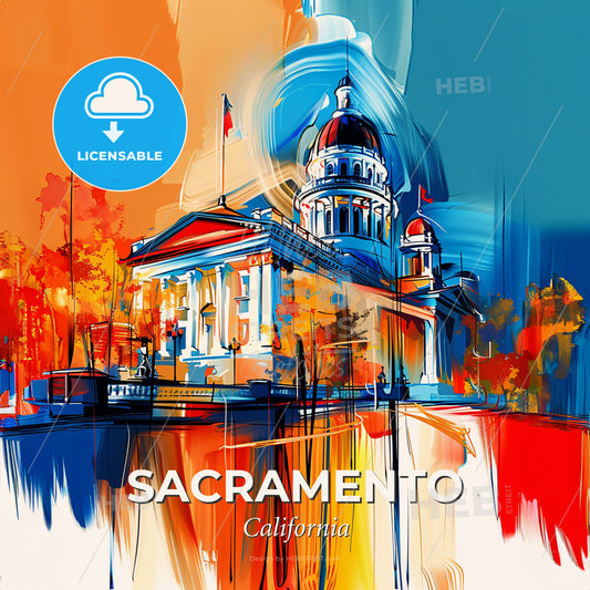 Vibrant Sacramento, California - A Painting Of A Building With A Dome - Square format print template
