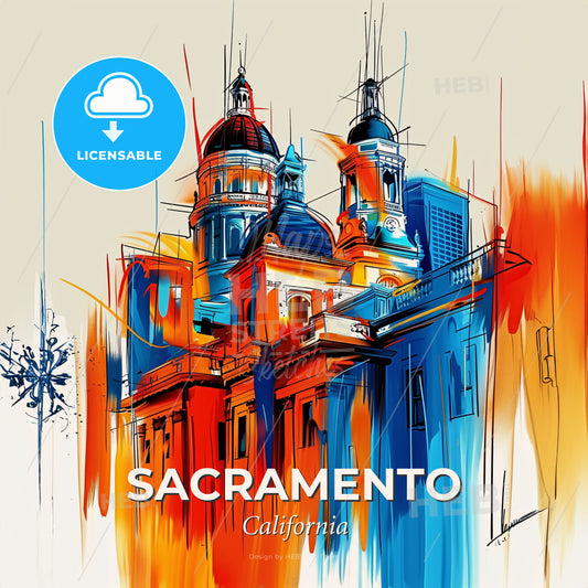 Vibrant Sacramento, California - A Painting Of A Building - Square format print template
