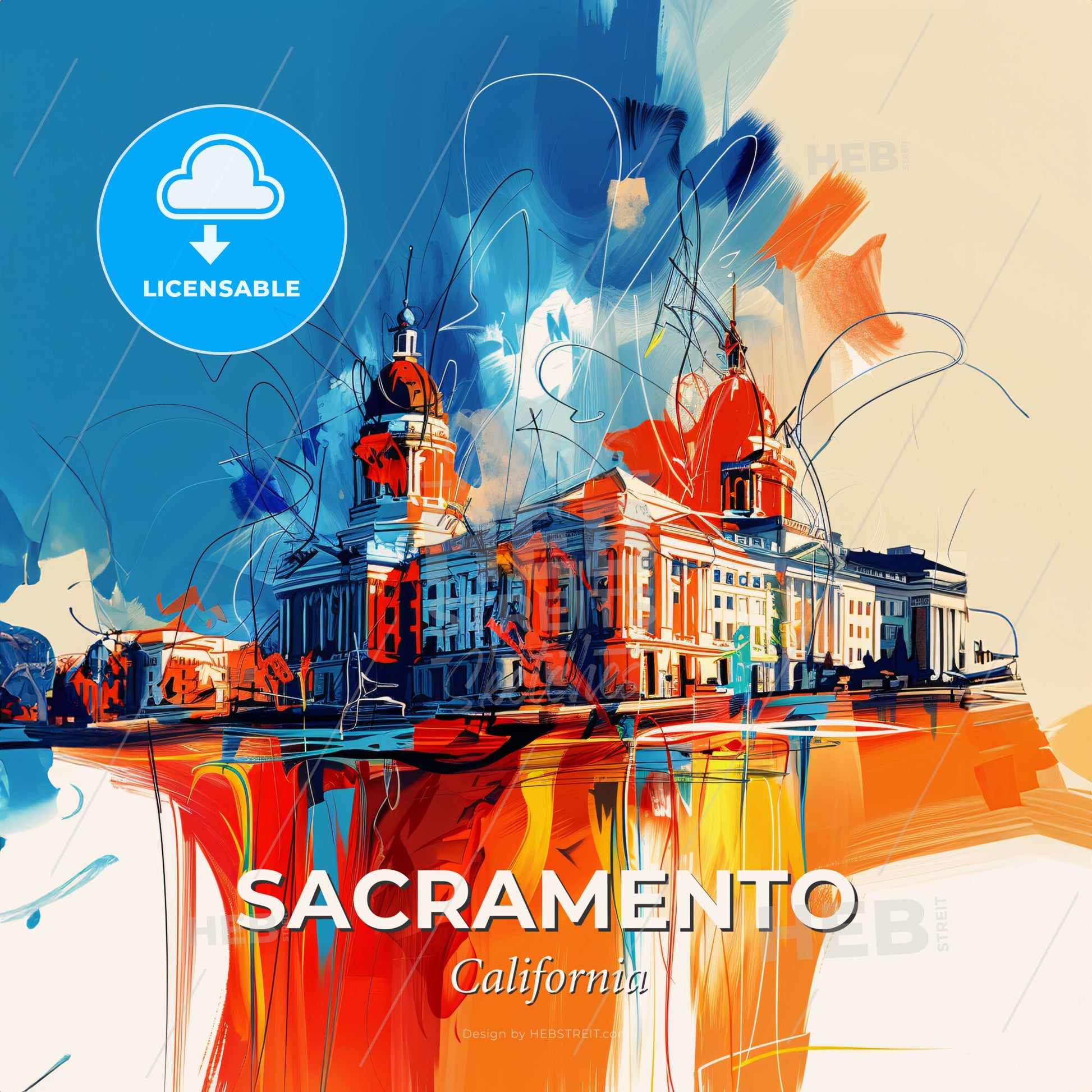 Vibrant Sacramento, California - A Painting Of A Building - Square format print template