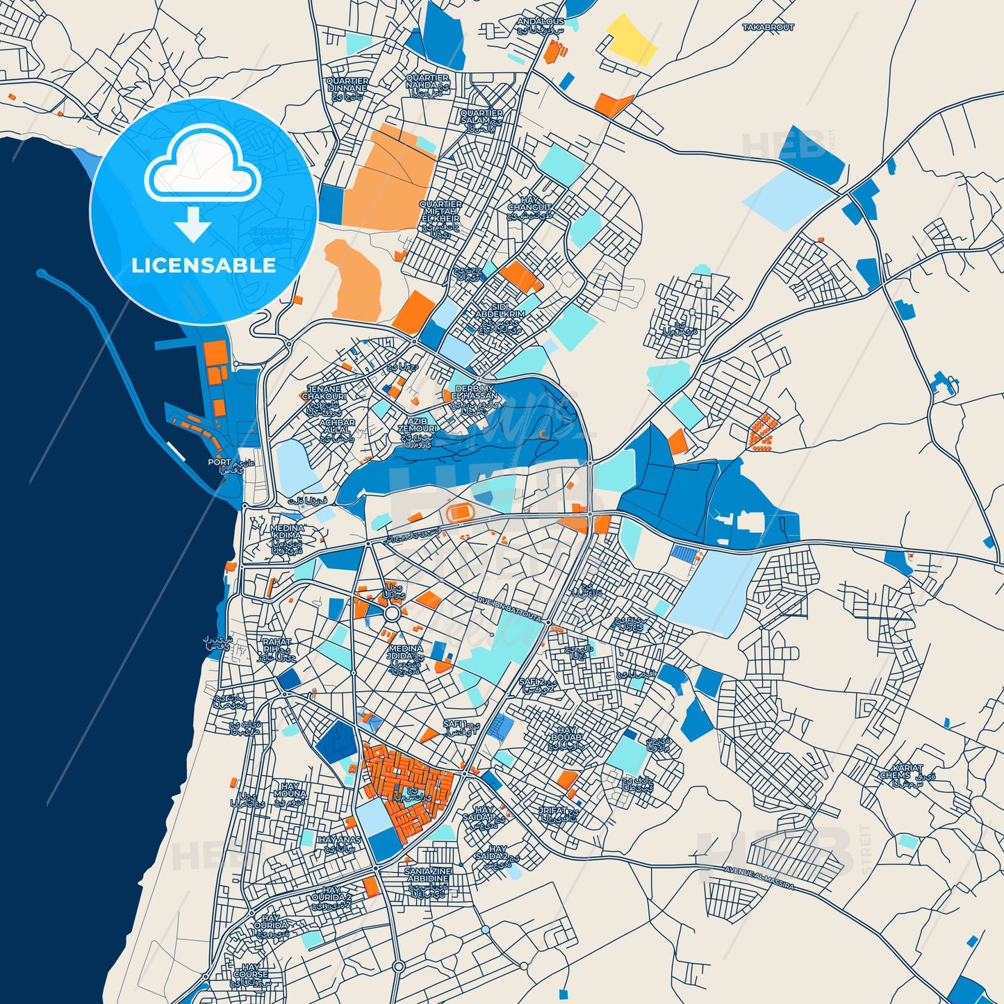 Colorful Safi Street Map with Labels and Buildings