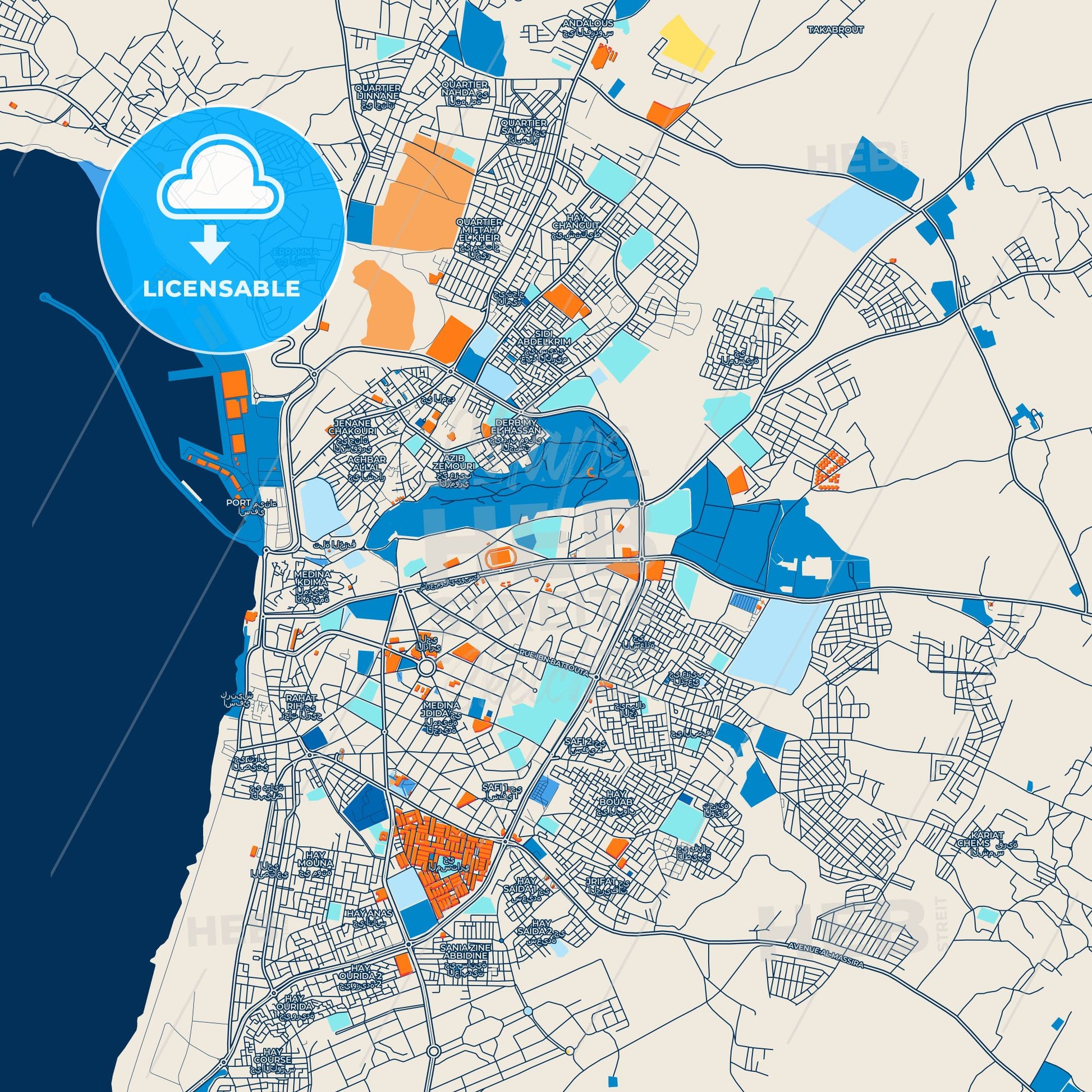 Colorful Safi Street Map with Labels and Buildings