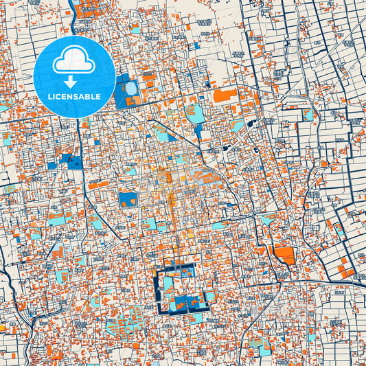 Colorful Saga Street Map with Labels and Buildings