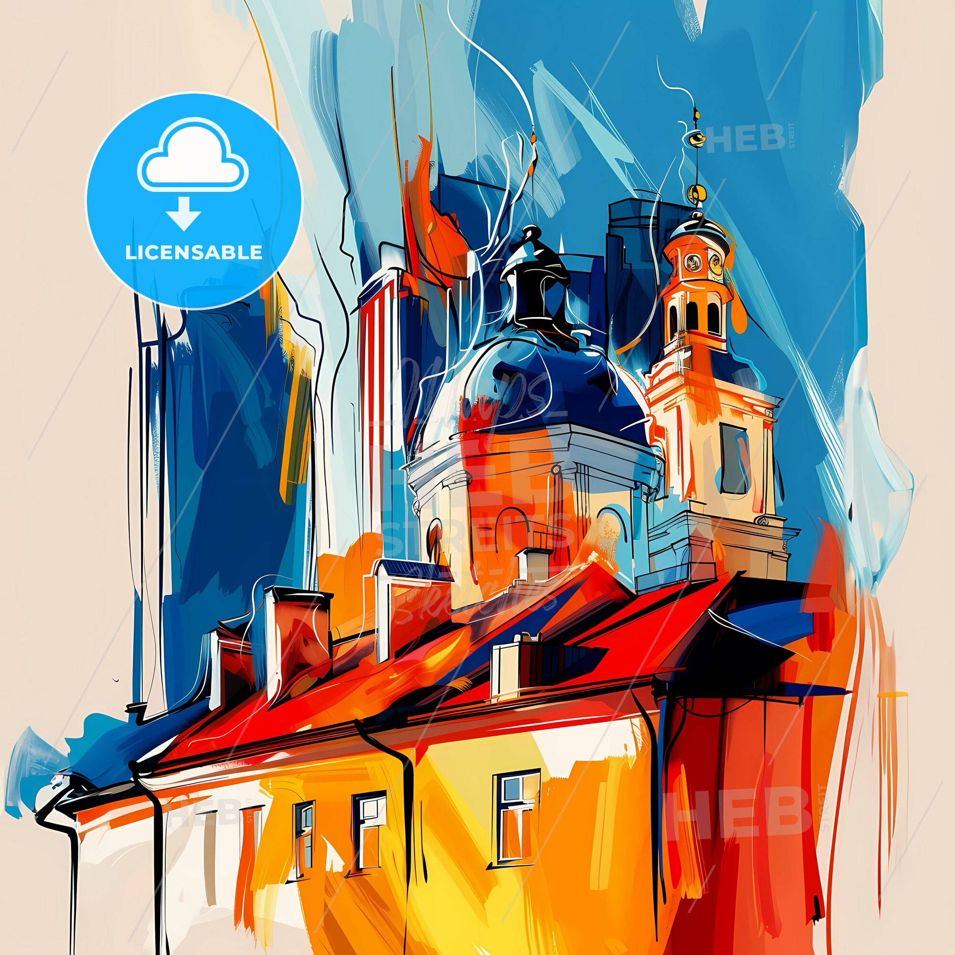 Vibrant Sagamihara, Japan - A Painting Of A Building With A Dome And A Tower