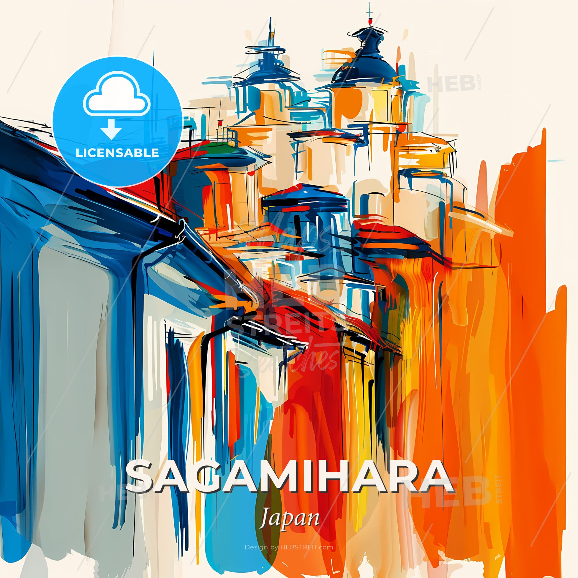 Vibrant Sagamihara, Japan - A Colorful Painting Of Buildings - Square format print template