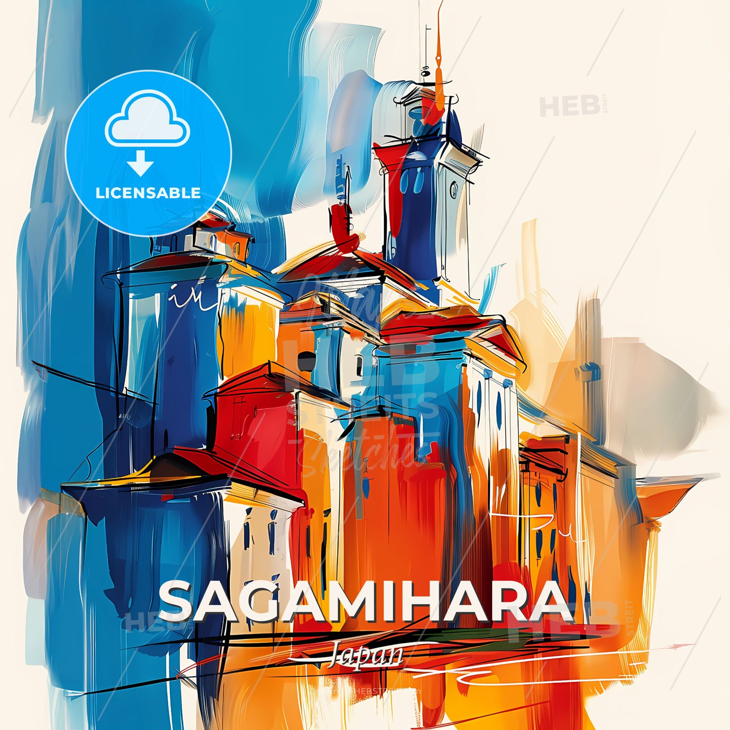 Vibrant Sagamihara, Japan - A Painting Of A Building - Square format print template