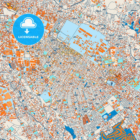 Colorful Sagamihara Street Map with Labels and Buildings