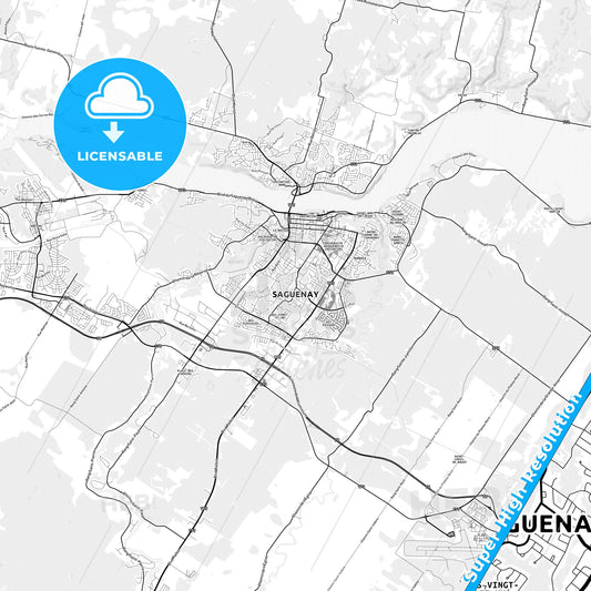 Saguenay, Canada light map with streetnames, citynames and districts