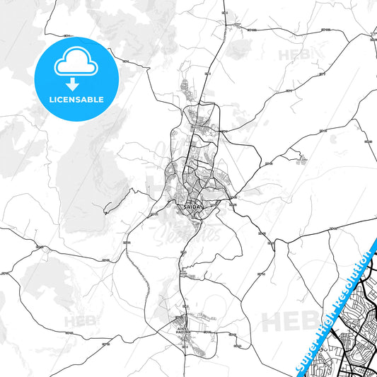 Saida, Algeria light map with streetnames, citynames and districts