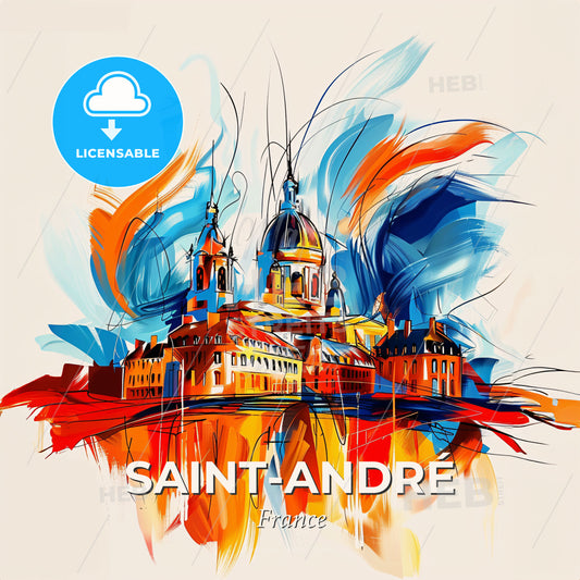Vibrant Saint-André, France - A Painting Of A Building - Square format print template