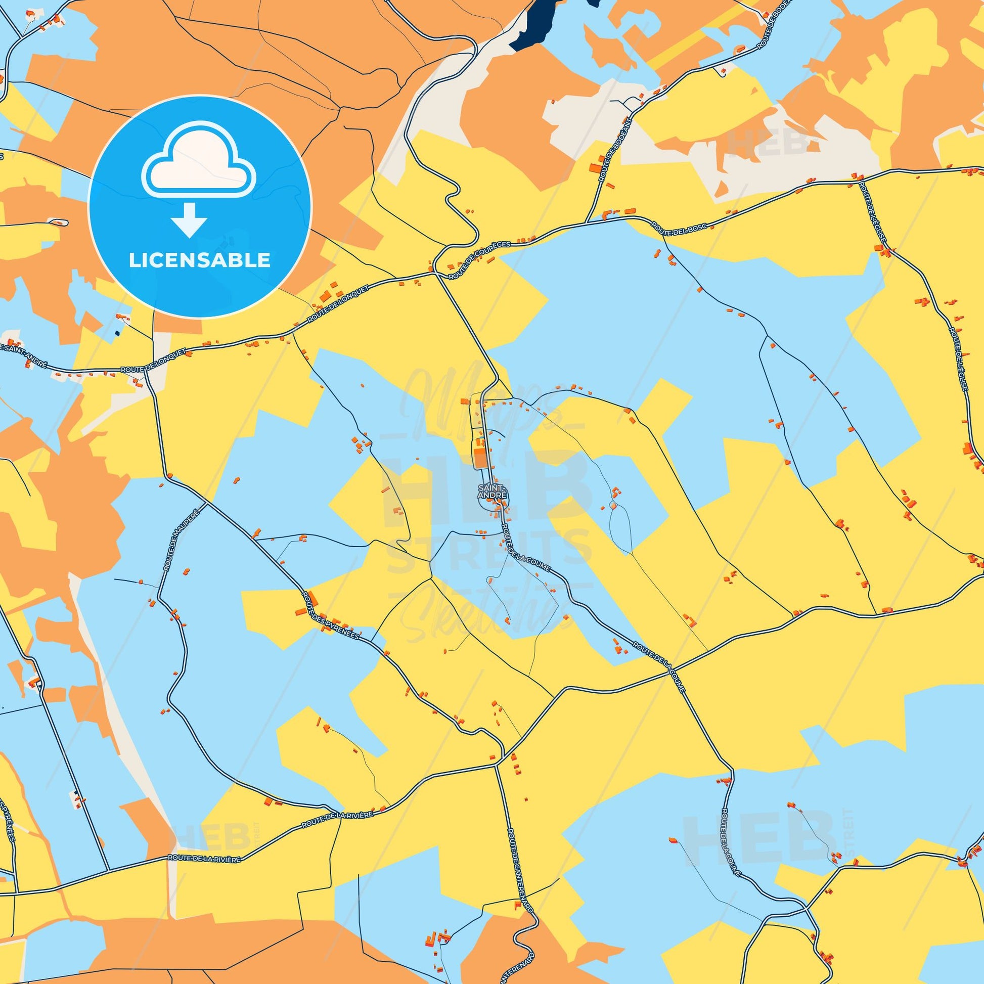 Colorful Saint-André Street Map with Labels and Buildings