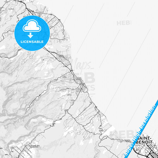 Saint-Benoît, France light map with streetnames, citynames and districts