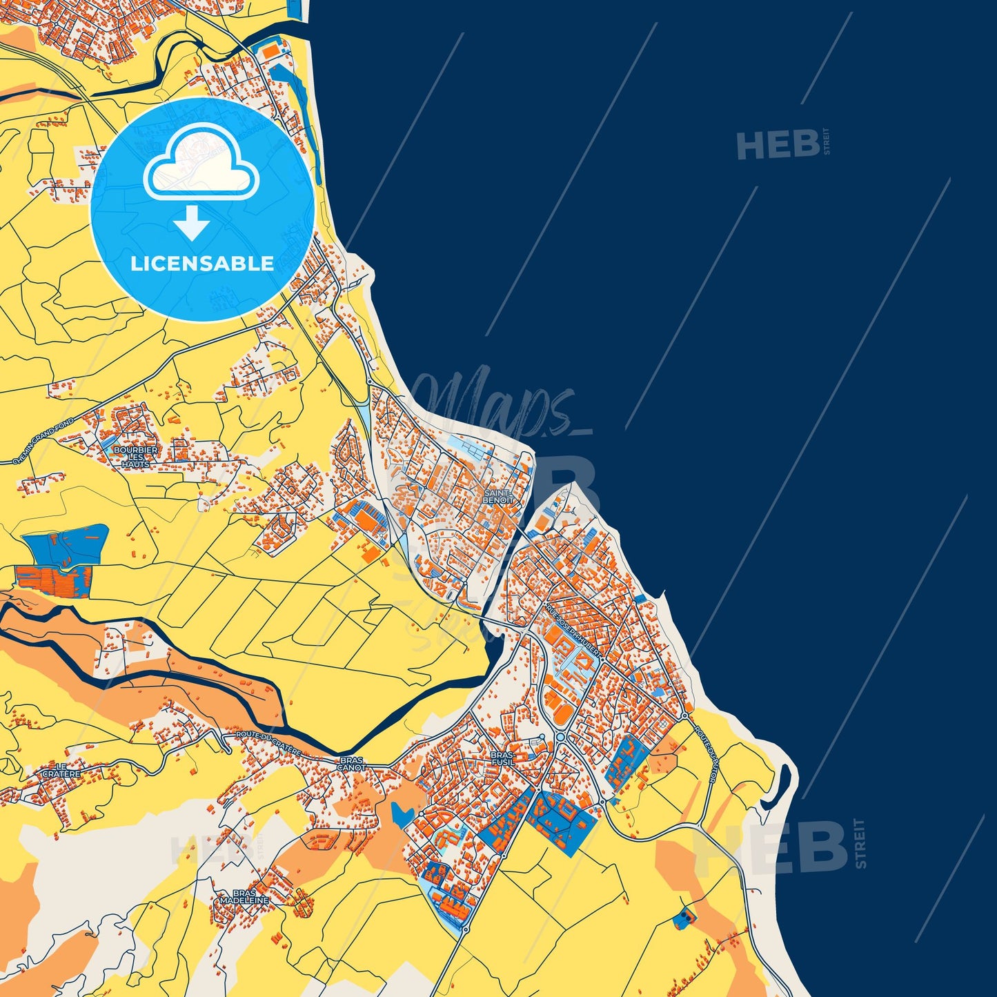 Colorful Saint-Benoît Street Map with Labels and Buildings