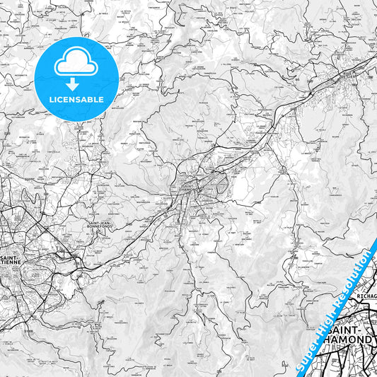 Saint-Chamond, France light map with streetnames, citynames and districts