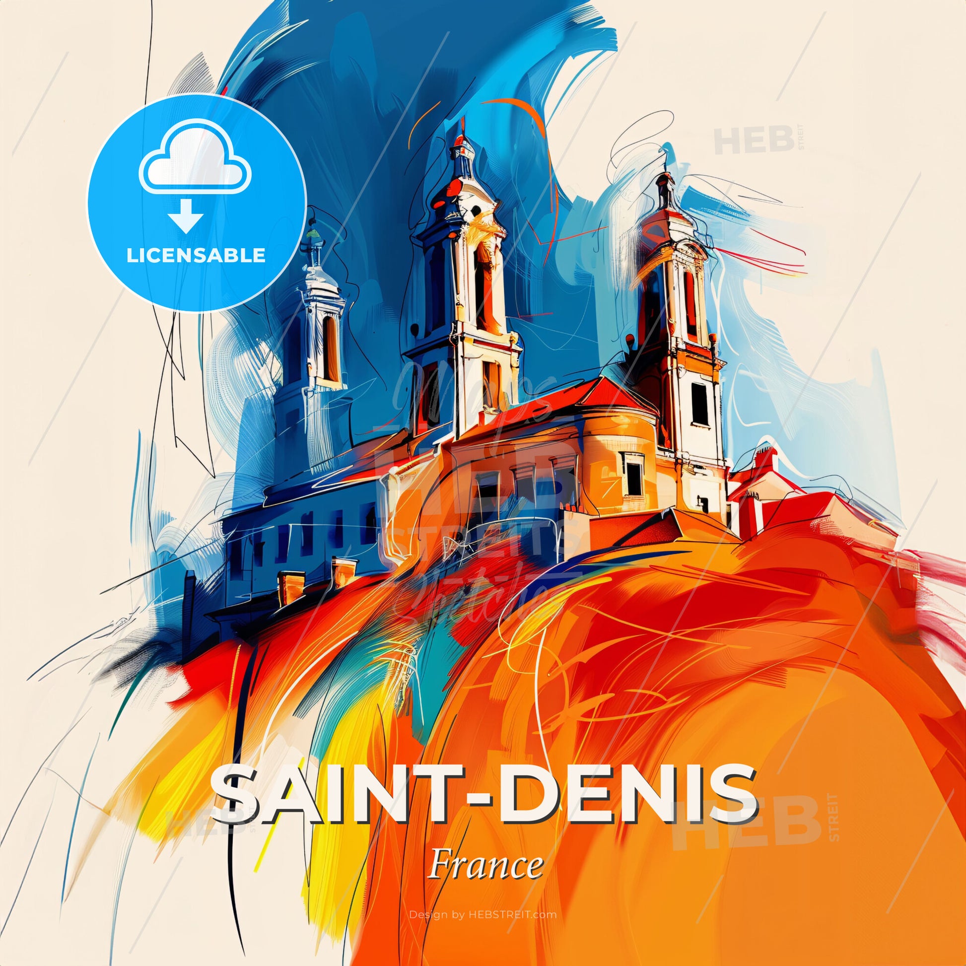 Vibrant Saint-Denis, France - A Painting Of A Building On A Hill - Square format print template