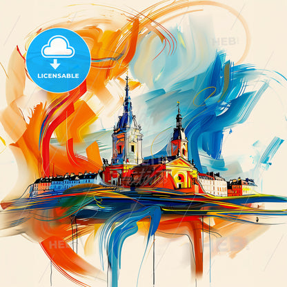 Vibrant Saint-Denis, France - A Painting Of A Building With A Colorful Background