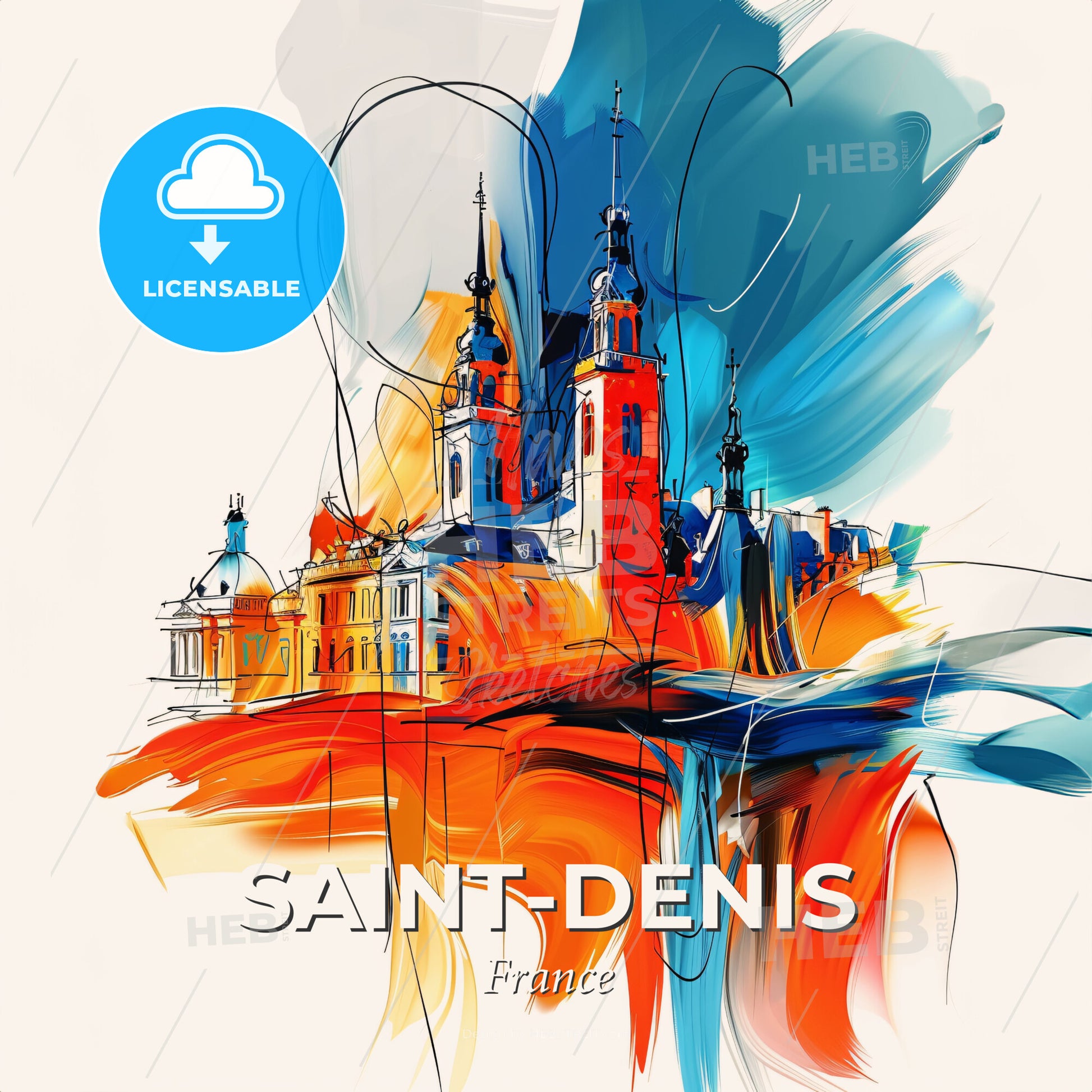 Vibrant Saint-Denis, France - A Painting Of A Building - Square format print template