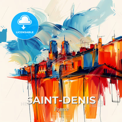 Vibrant Saint-Denis, France - A Painting Of A Skyline With A Colorful Building - Square format print template