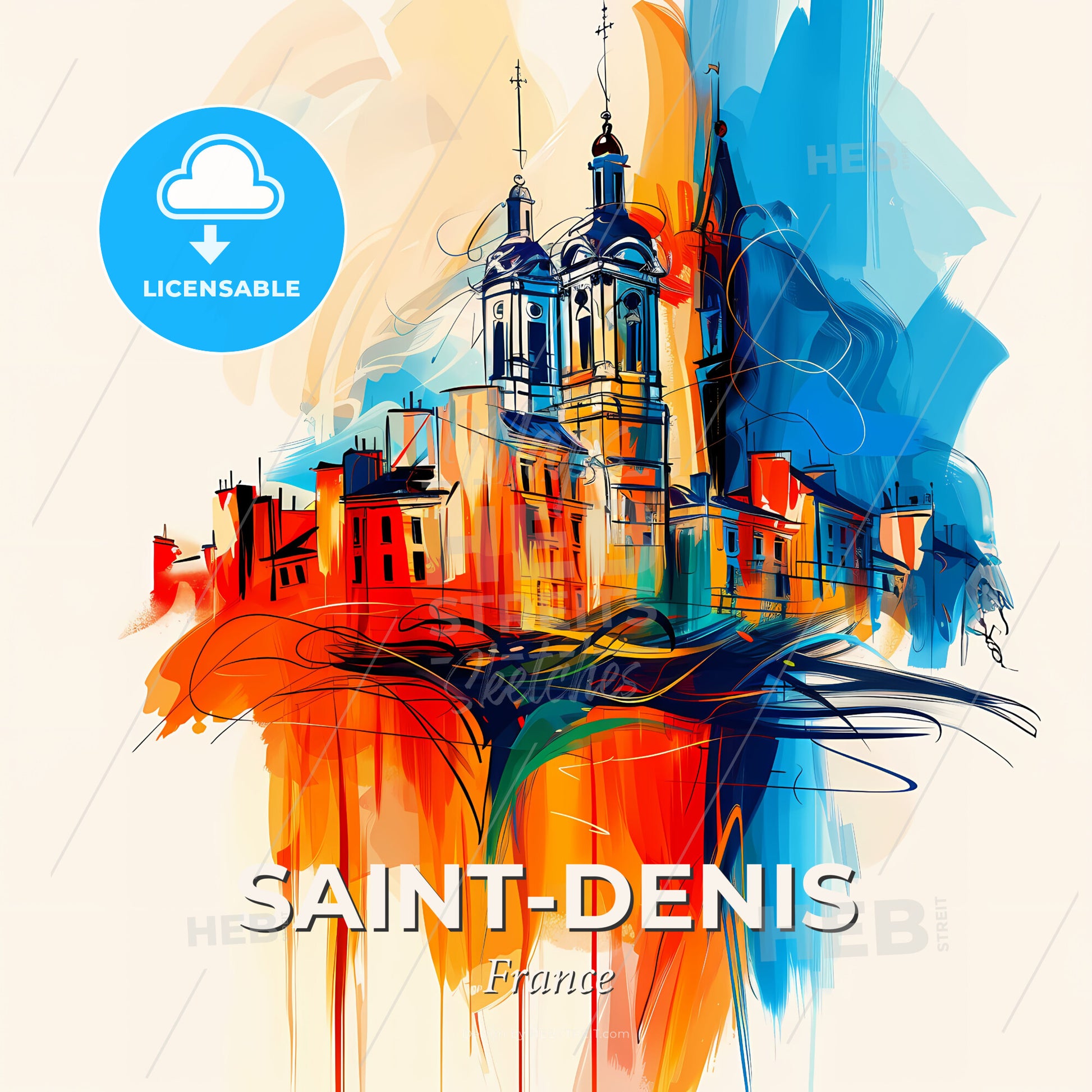 Vibrant Saint-Denis, France - A Painting Of A Building - Square format print template