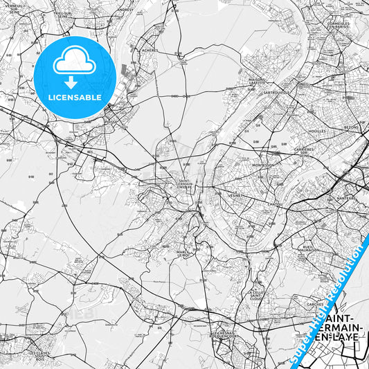 Saint-Germain-en-Laye, France light map with streetnames, citynames and districts