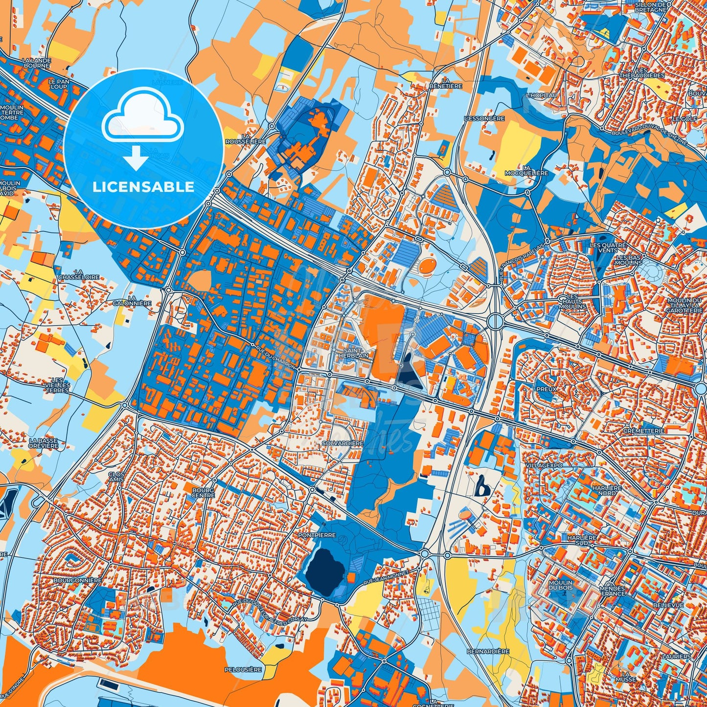 Colorful Saint-Herblain Street Map with Labels and Buildings