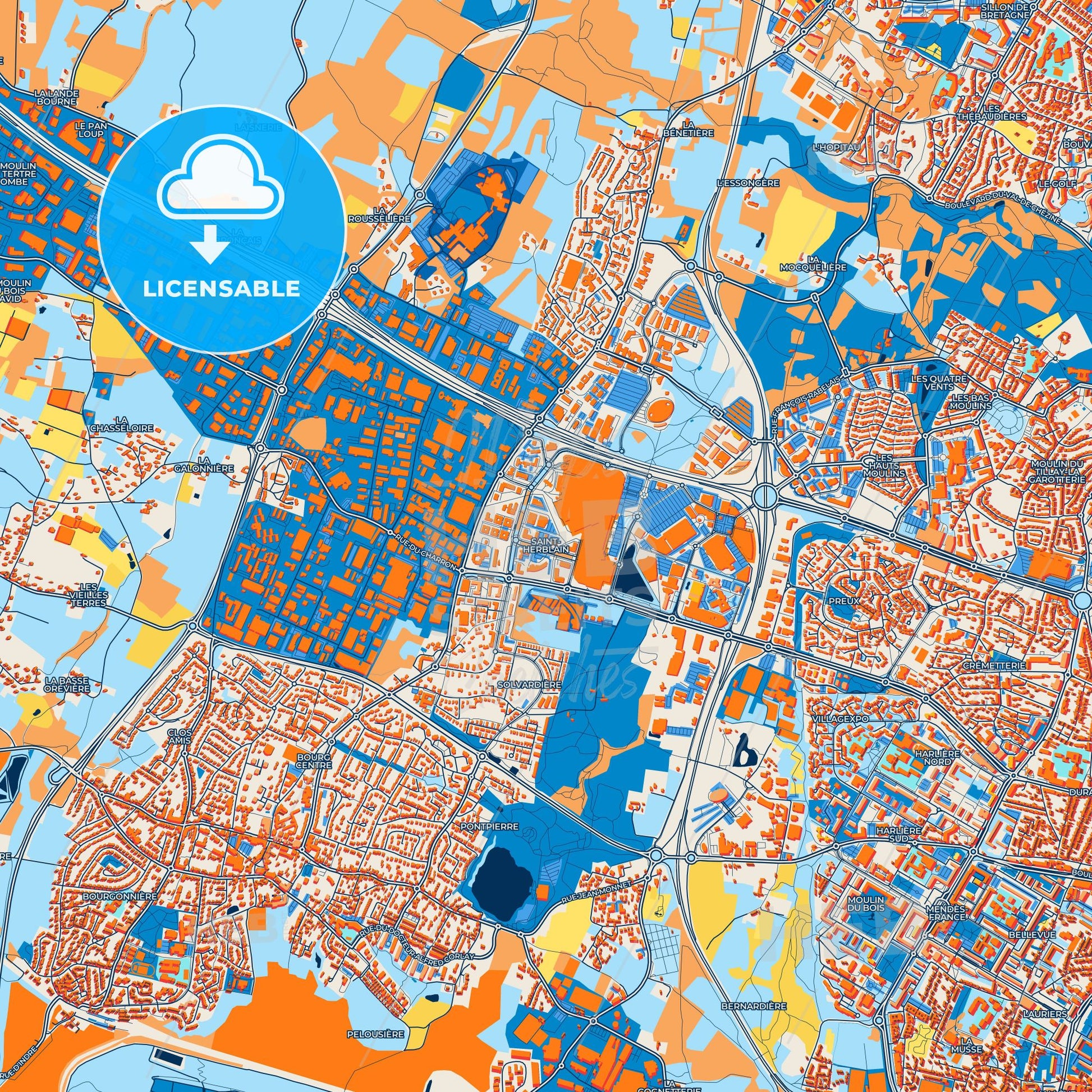 Colorful Saint-Herblain Street Map with Labels and Buildings
