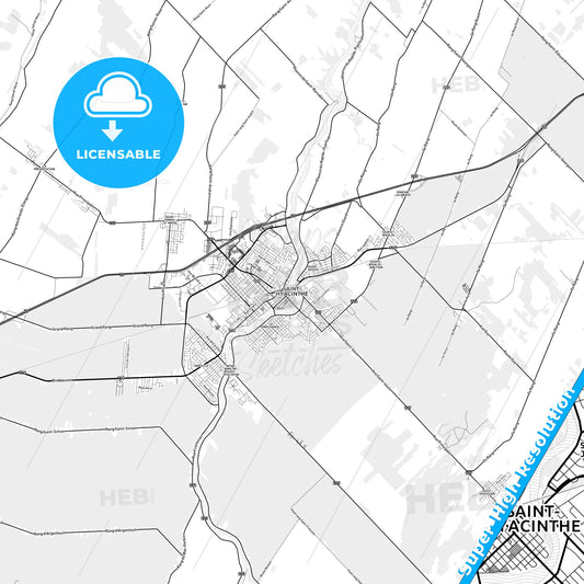 Saint-Hyacinthe, Canada light map with streetnames, citynames and districts