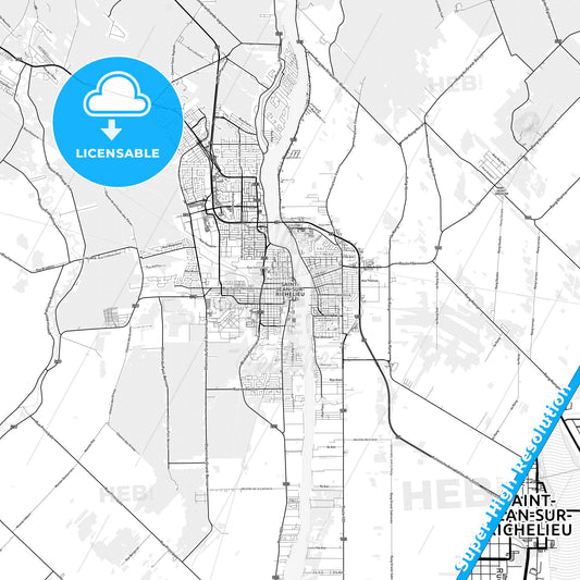 Saint-Jean-sur-Richelieu, Canada light map with streetnames, citynames and districts