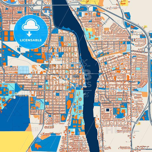 Colorful Saint-Jean-sur-Richelieu Street Map with Labels and Buildings