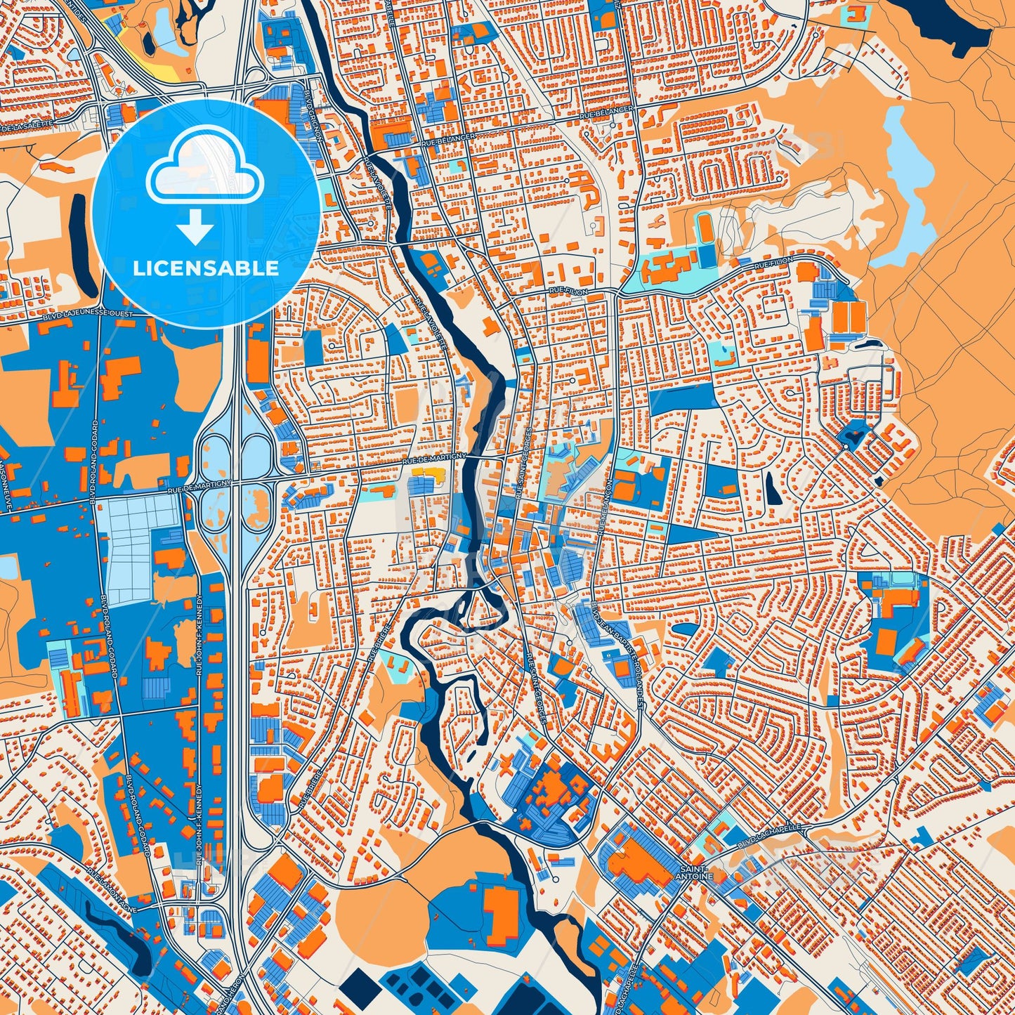 Colorful Saint-Jérôme Street Map with Labels and Buildings