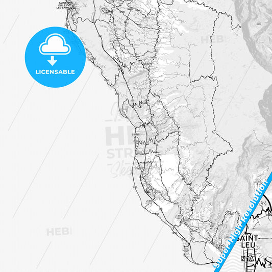 Saint-Leu, France light map with streetnames, citynames and districts