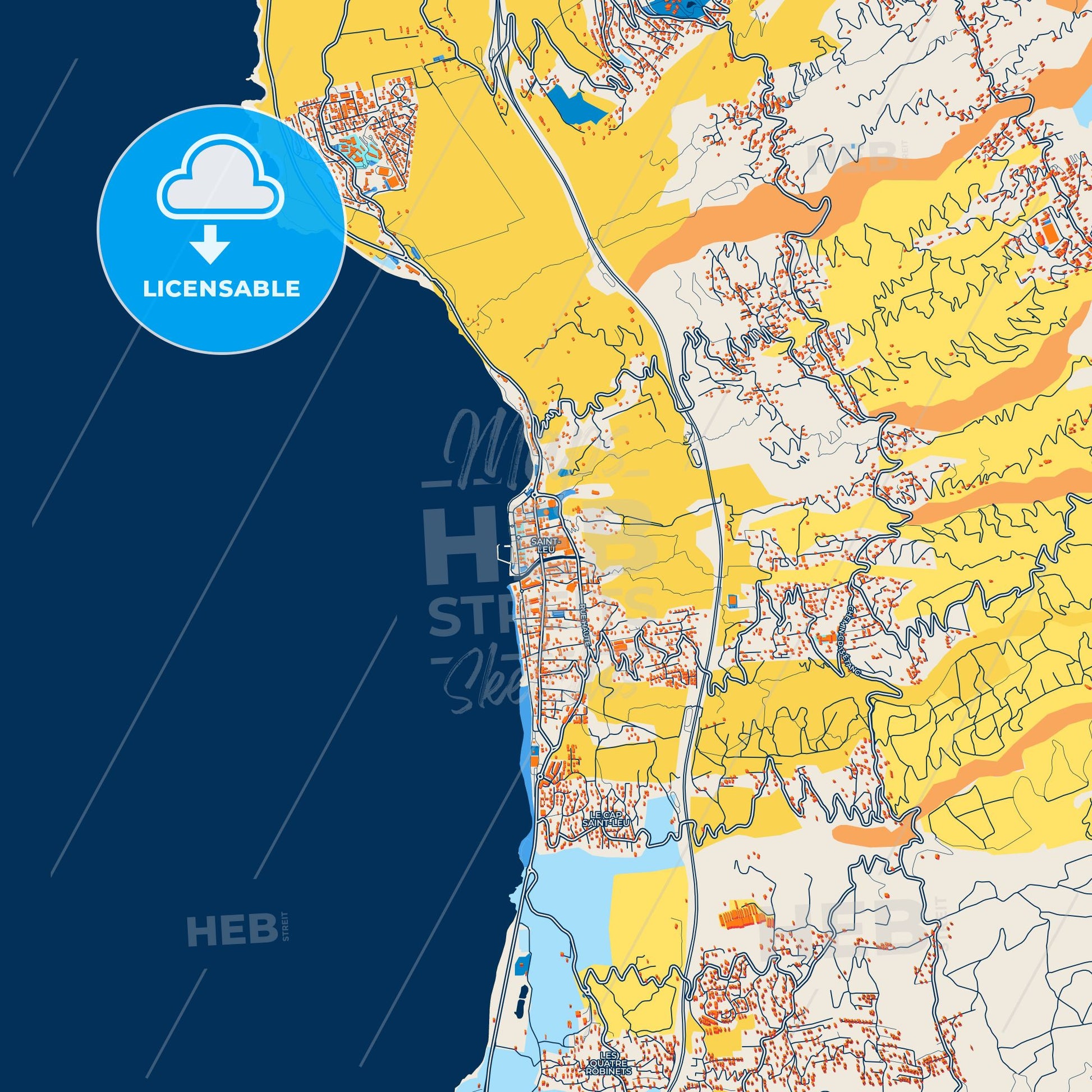 Colorful Saint-Leu Street Map with Labels and Buildings
